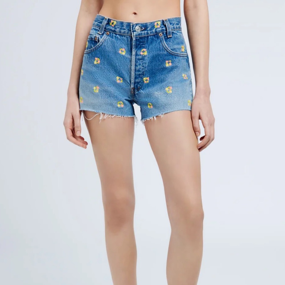 Re/Done flower embroidered Shorts